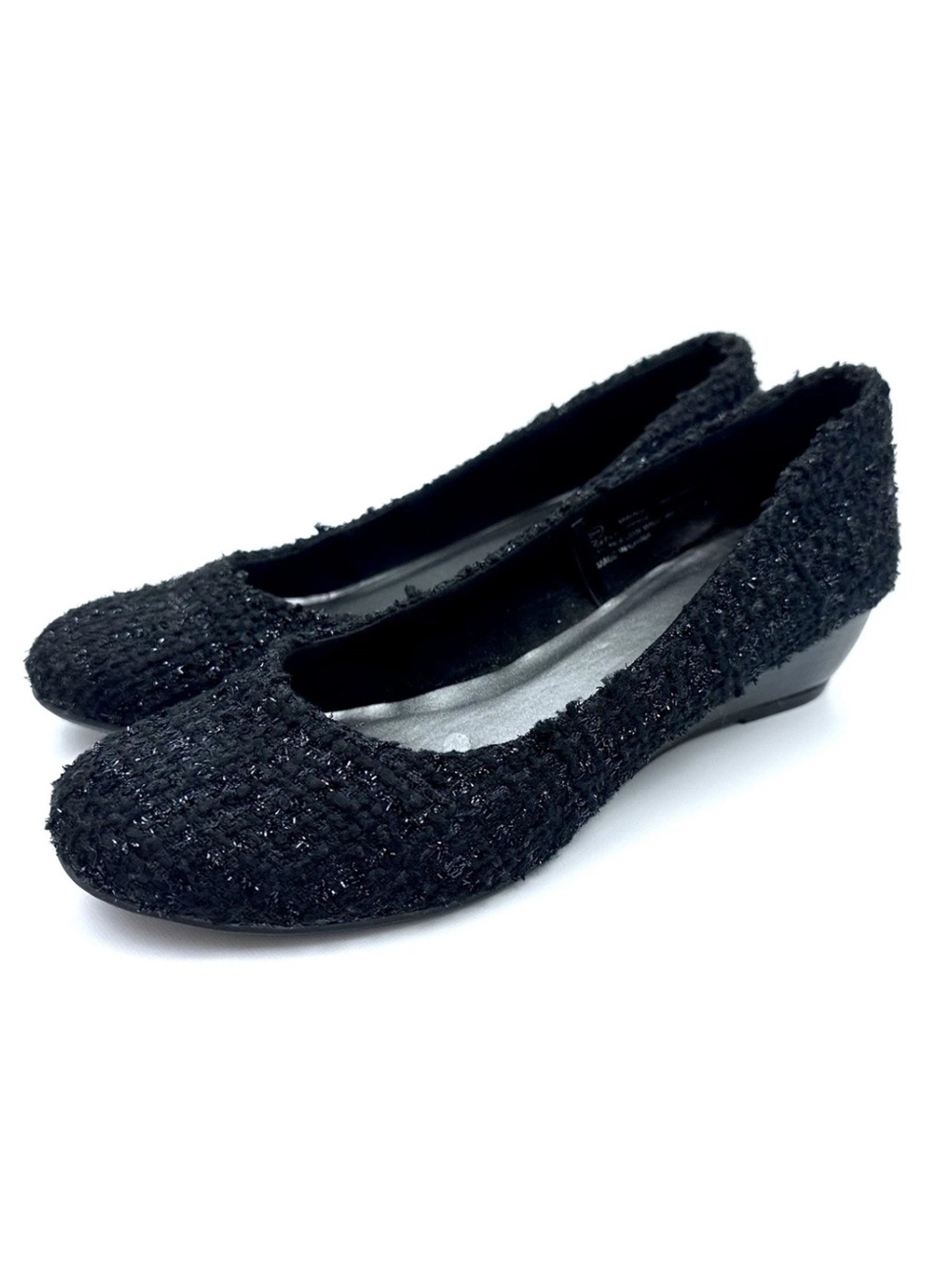 Seychelles Black Tweed Boucle Shimmer Wedge Pumps 8.5W Retro